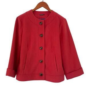 J. McLaughlin Red/Orange Wool Cashmere Blend Button Down Cropped Jacket Size 8